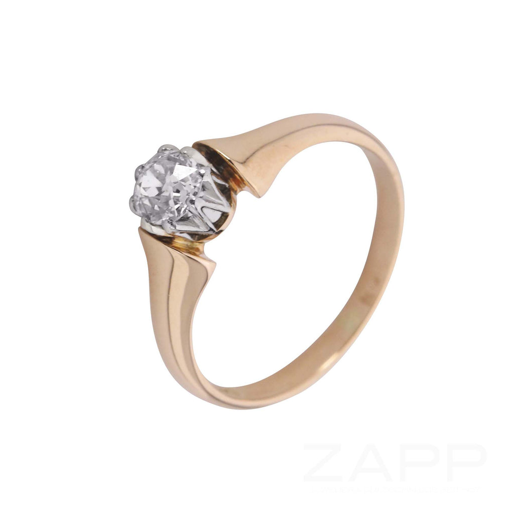 2. Hand Ring aus 585 Rotgold und Weißgold mit Altschliff Diamant