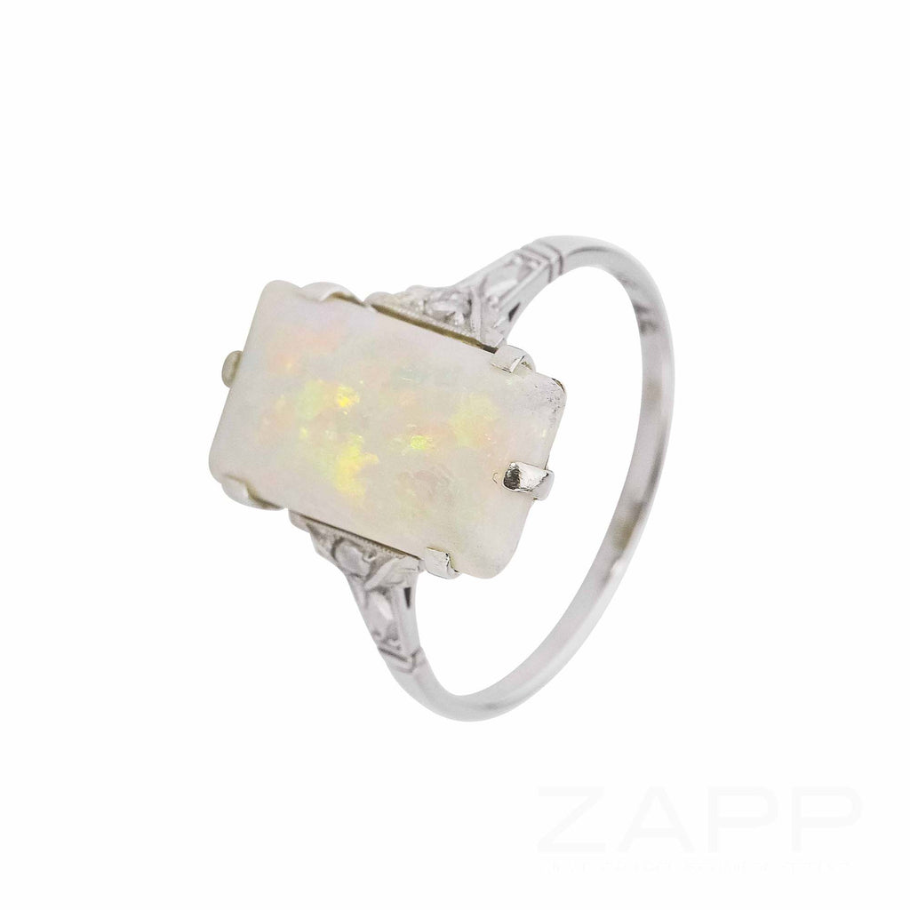 2. Hand Ring aus 585 Weißgold mit Opal und Diamantrosen