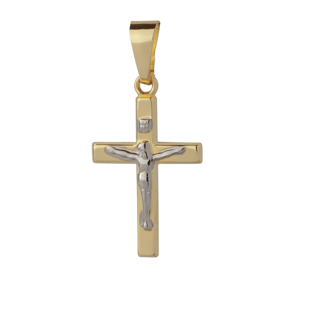 Basic Kreuz Anhänger 333 Gelbgold mit Jesus Christus weiß und Gravur