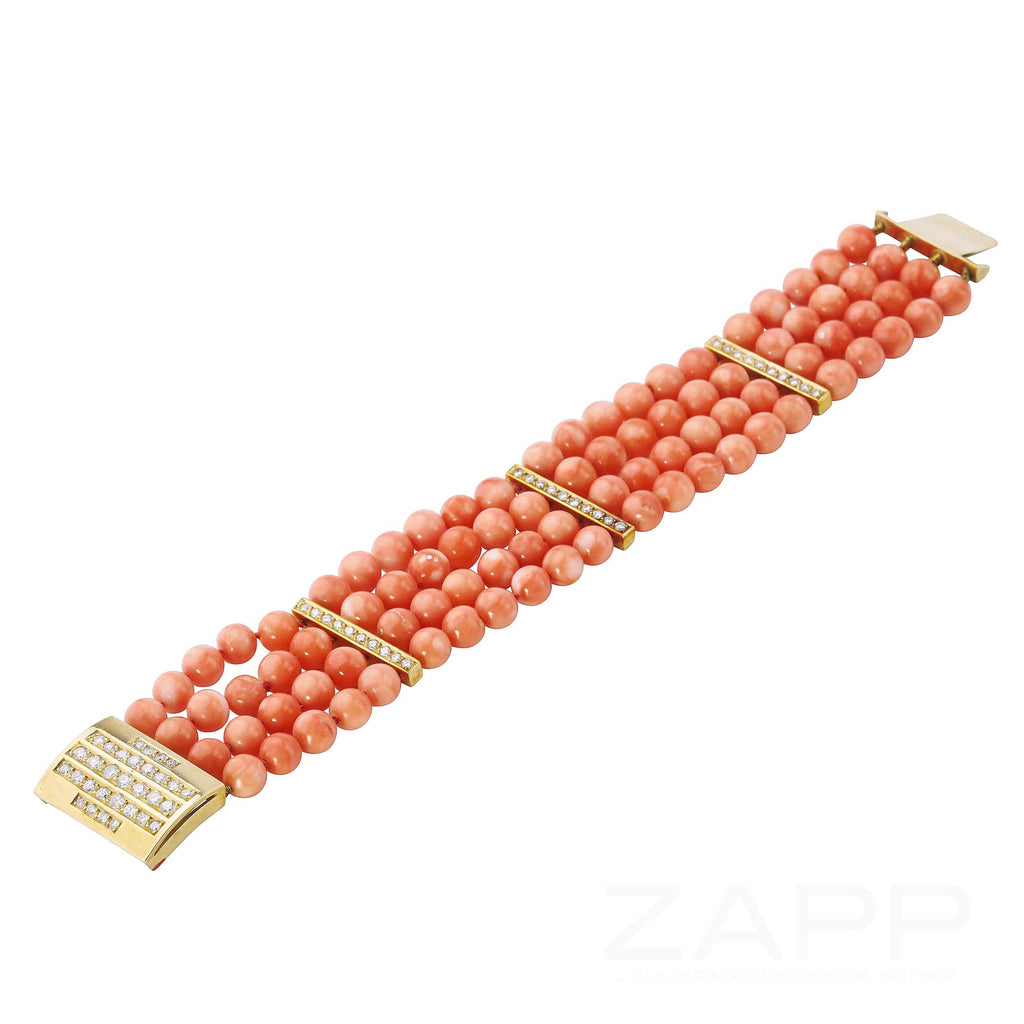 2. Hand 585 Gelbgold Armband mit Brillanten und Korallkugeln