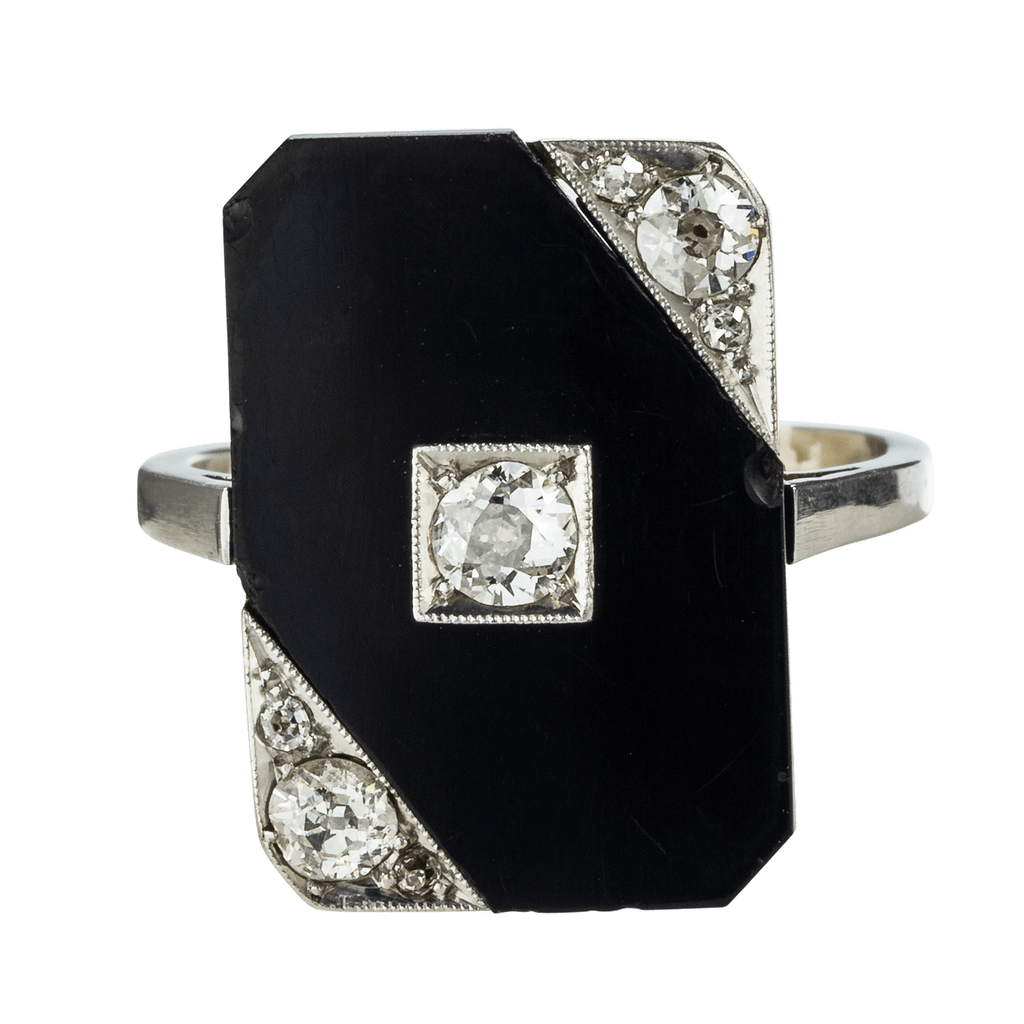 2. Hand 585 Weißgold Ring mit Onix und Diamant