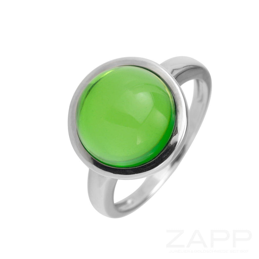 Ring aus Silber mit rundem grünem Bernstein