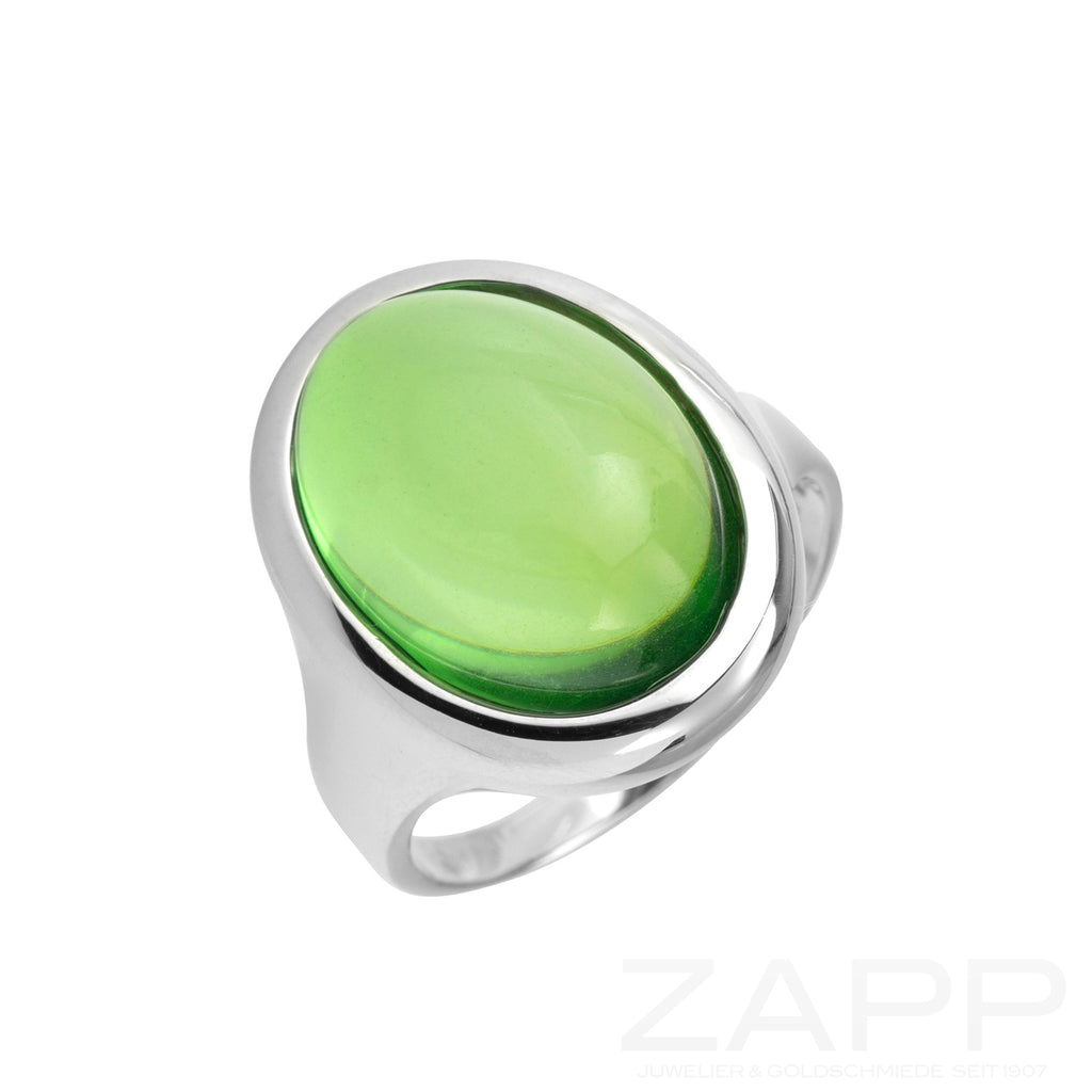 Ring Silber mit grünem Bernstein oval
