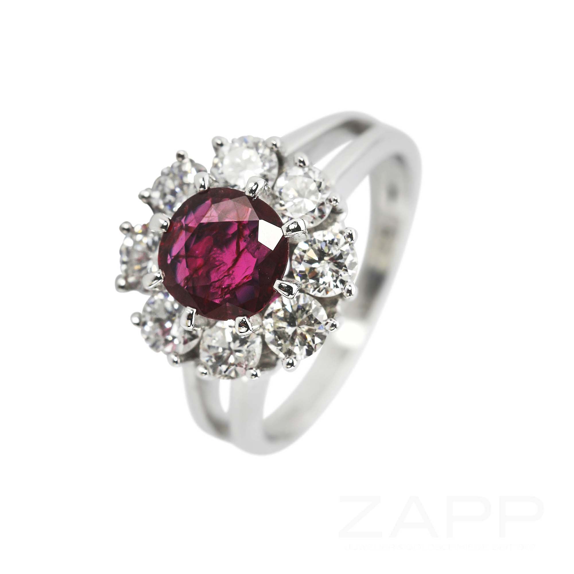 Hand Ring 585 Weißgold Rubin Diamant Juwelier Zapp