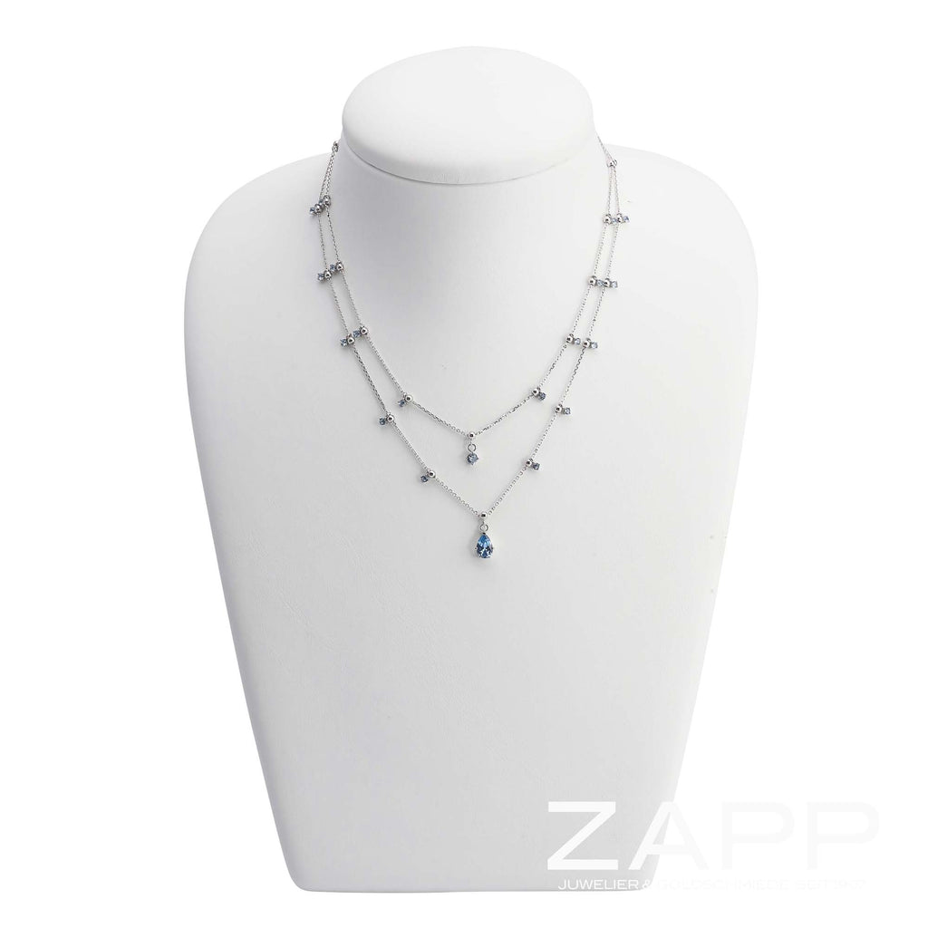 Doppelreihiges Collier 925 Silber rhodiniert mit blauen Zirkonia