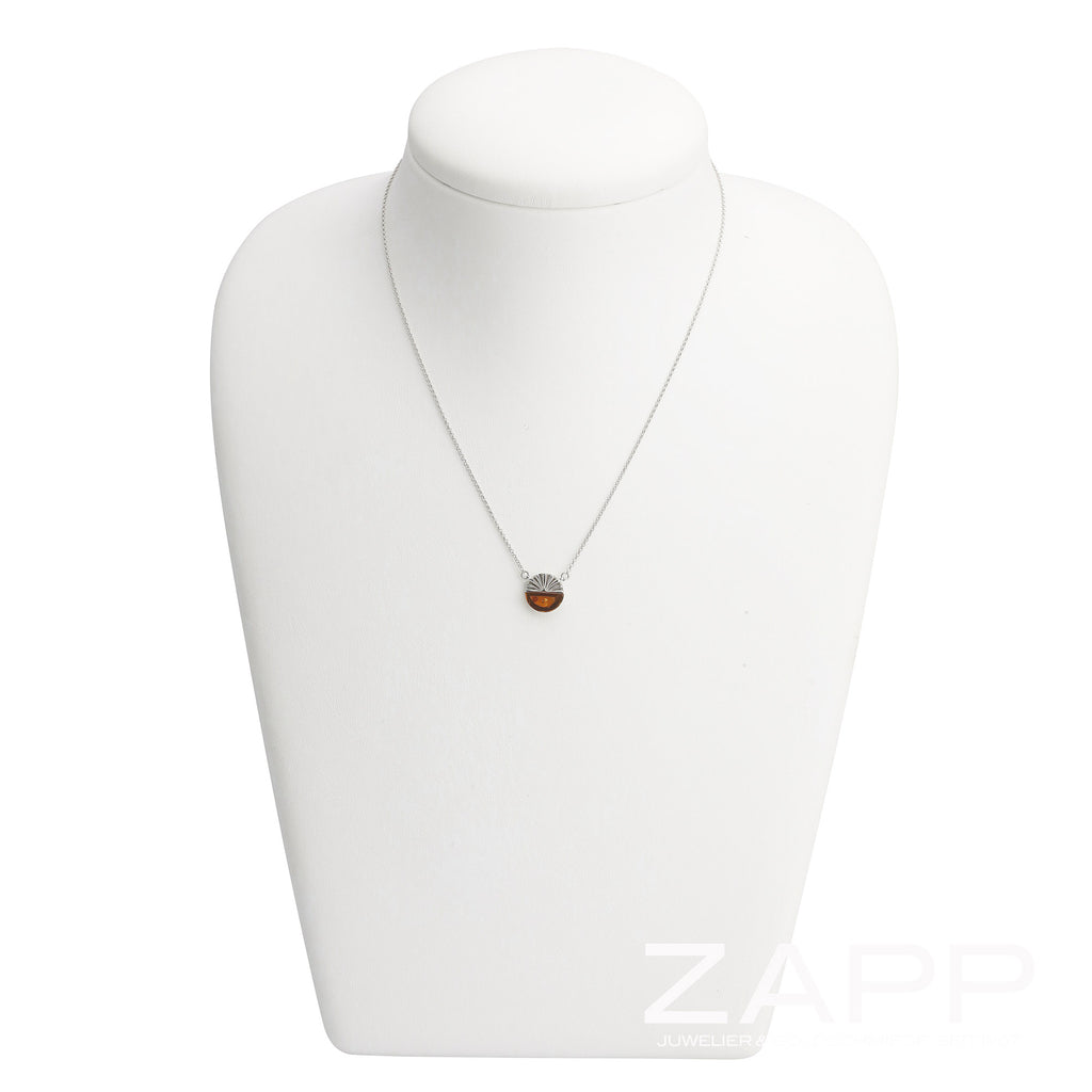 Collier mit stilisierter Jakobsmuschel und Bernstein aus 925 Silber