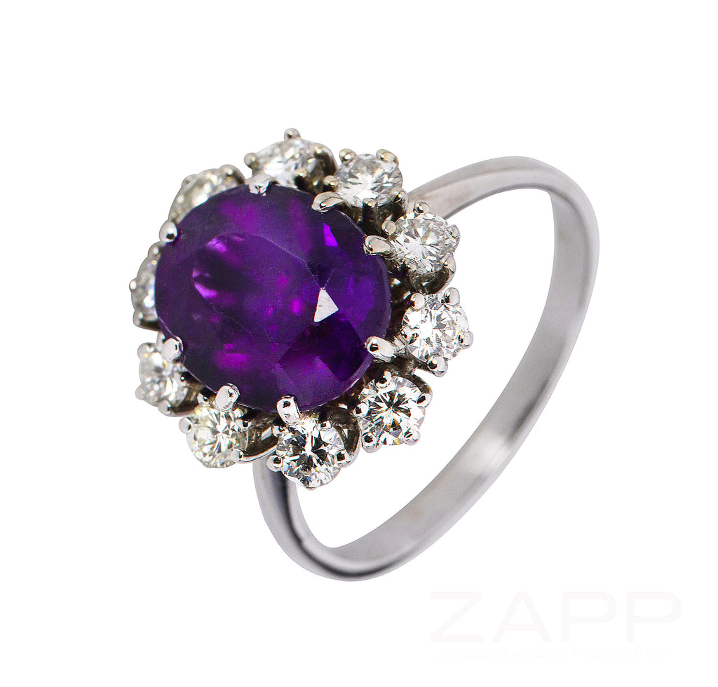 2. Hand Ring aus 585er Weißgold mit 10 Brillanten und Amethyst