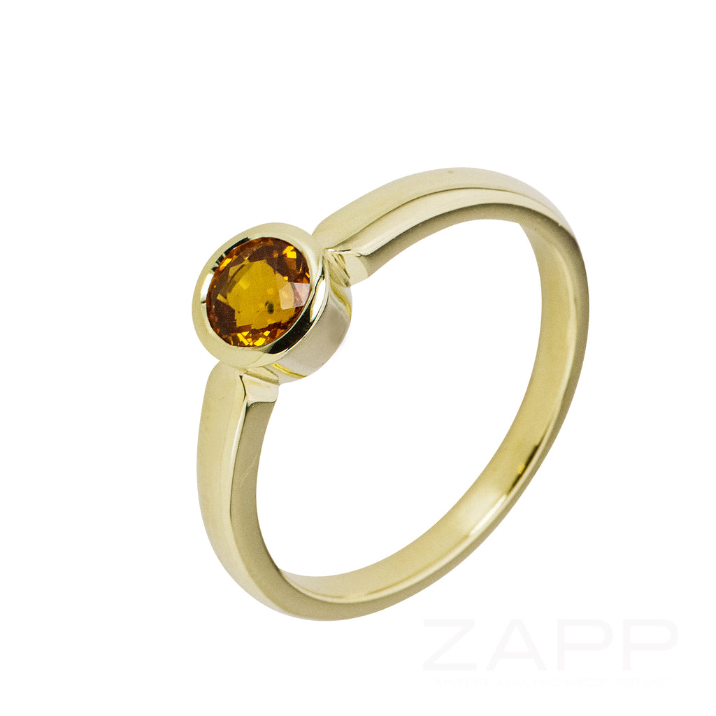 Schlichter 585 Gelbgold Ring mit Mandarin Granat