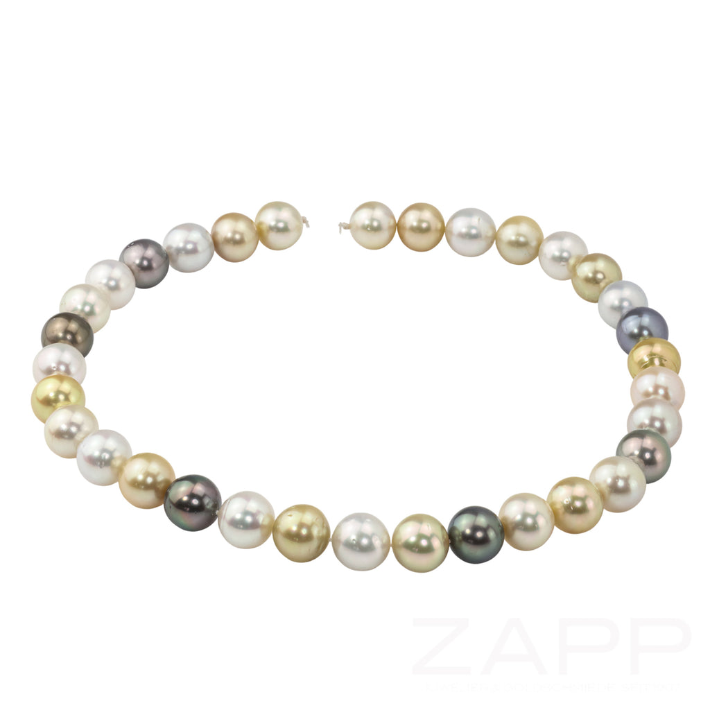 Lose Tahiti-und Südseeperlenkette 13-14 grau/weiß/gelb
