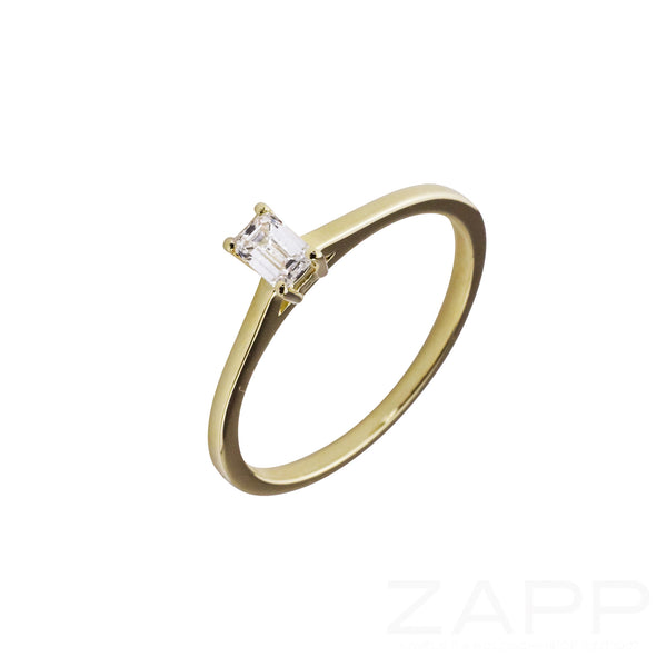 585 Gelbgold Antragsring mit Diamant 0,21ct im Baguetteschliff