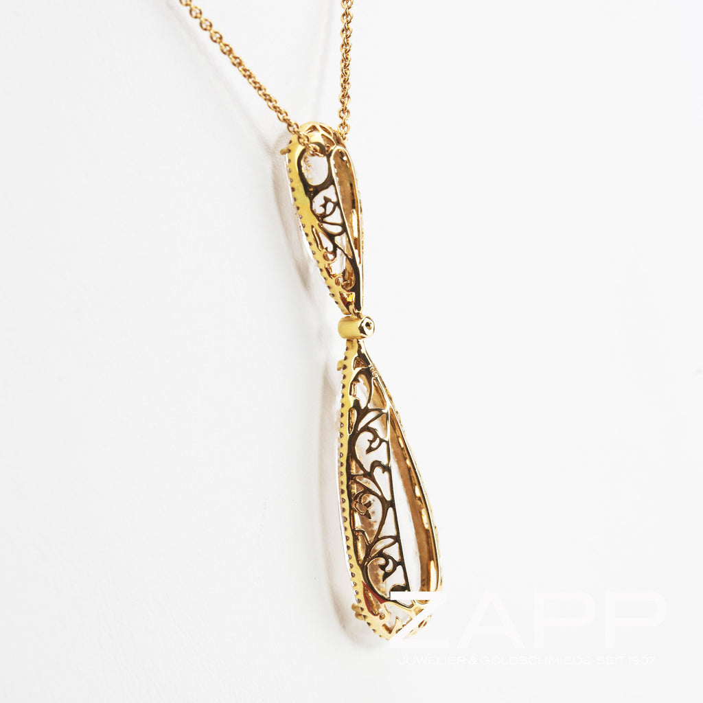 Collier aus 750 Roségold besetzt mit kleinen Brillanten und Quarzen in Tropfenform