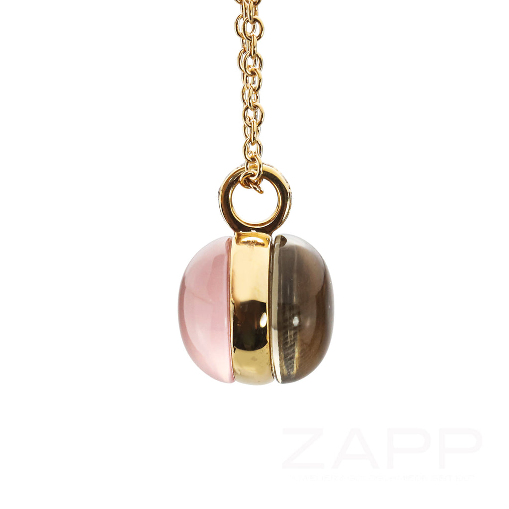 Collier aus 750 Rotgold besetzt mit Rauchquarz, Rosenquarz und kleinen Brillanten