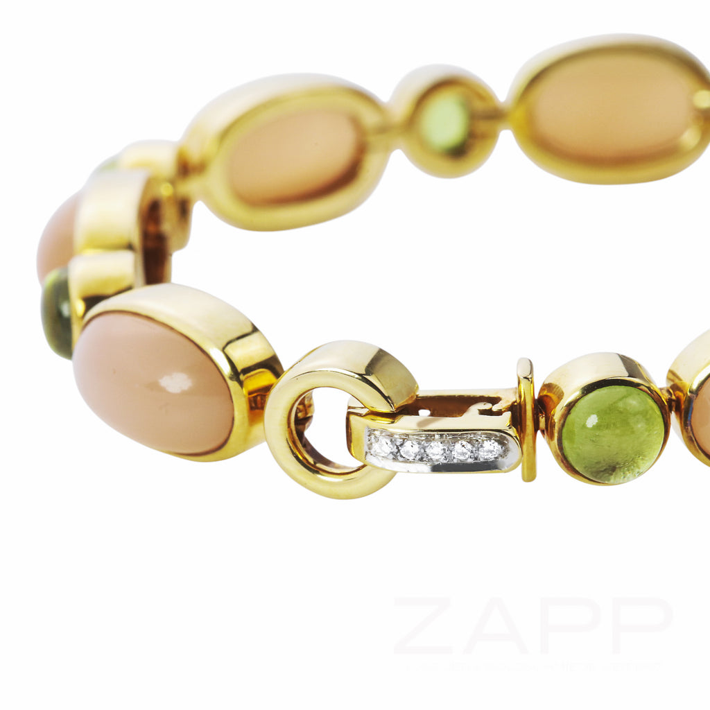 Armband aus 750 Gelbgold besetzt mit Mondstein und Peridot Al Coro