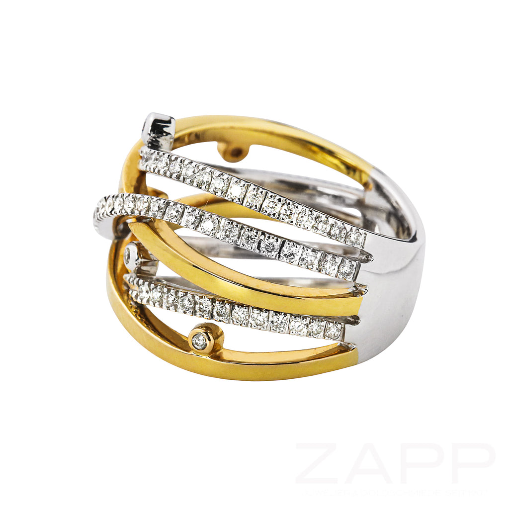 Breiter gewickelter Bicolor Ring aus 750 Gold besetzt mit Brillanten Al Coro