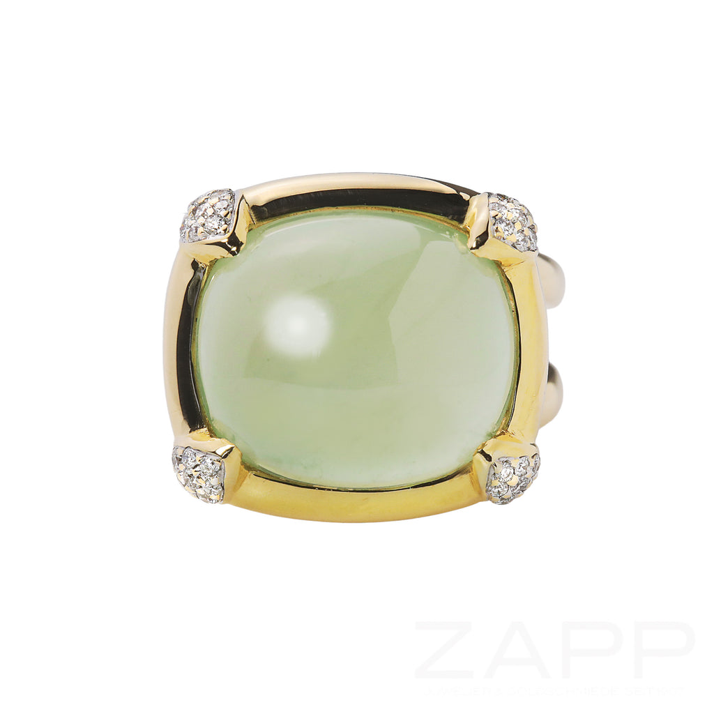 Ring Al Coro aus 750 Gelbgold besetzt mit Prehnit und kleinen Brillanten