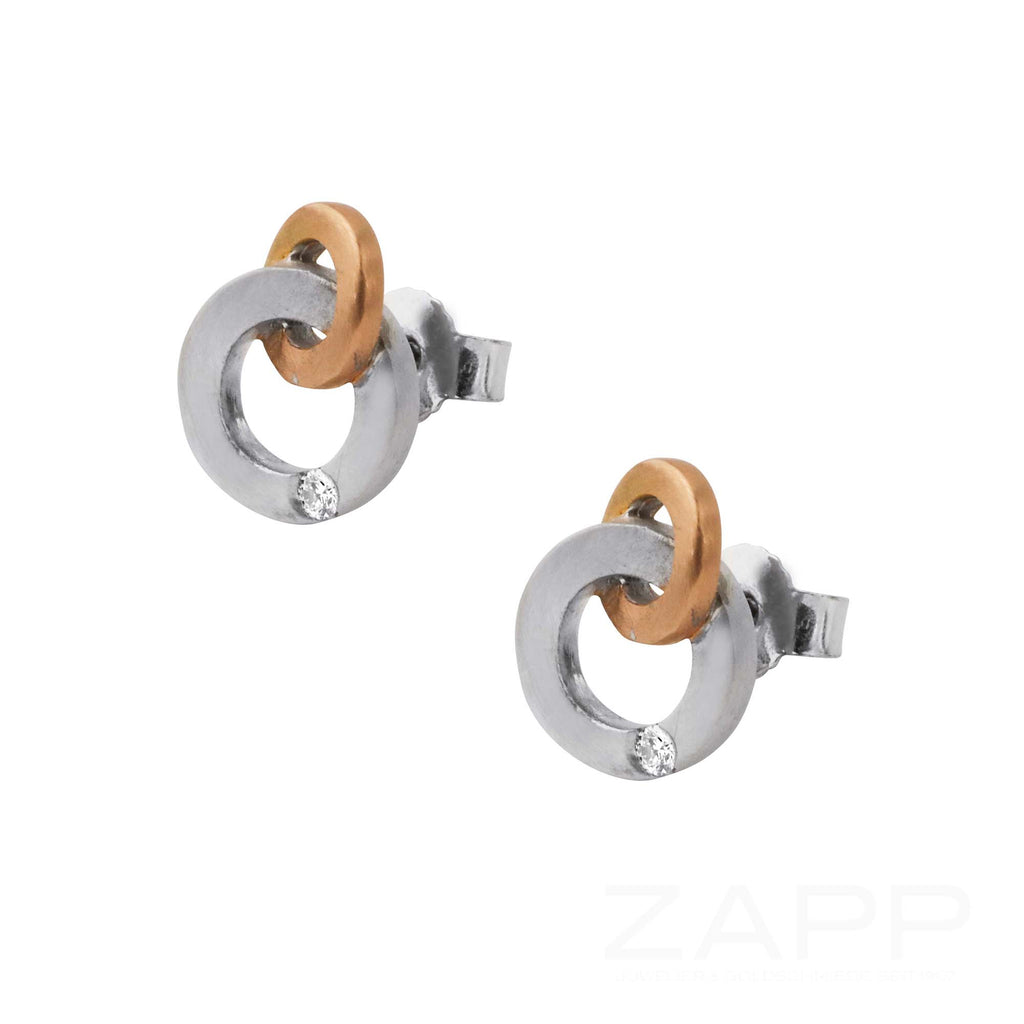 Ohrstecker Bicolor Rotgold in Form zweier Ringe mit Brillant 0,05 ct