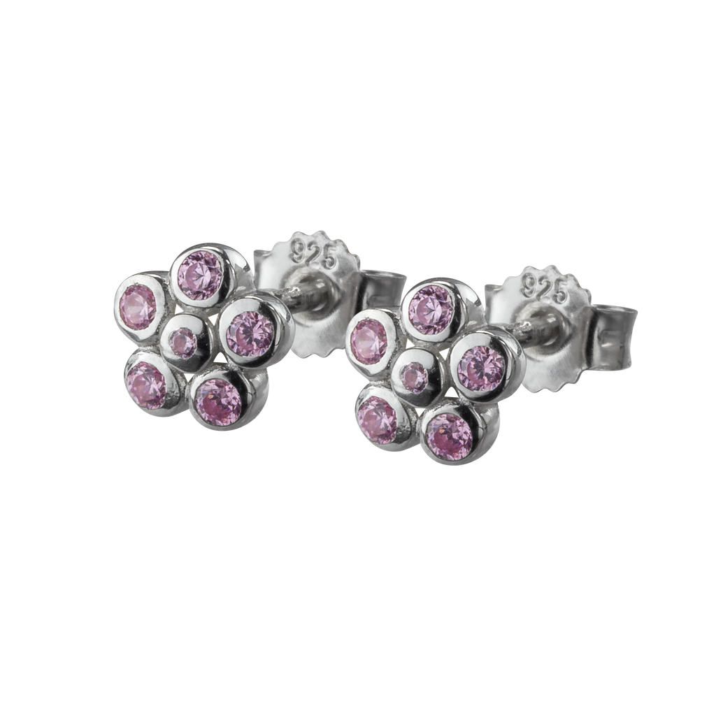 Basic Ohrstecker Kinder Silber Blume mit pinken Zirkonia