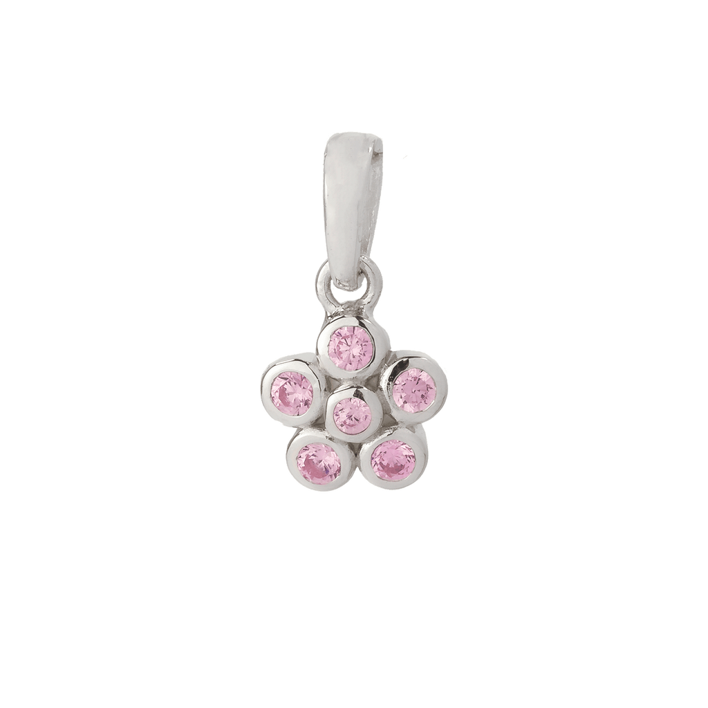 Basic Kinder Anhänger Silber Blume mit pinkem Zirkonia