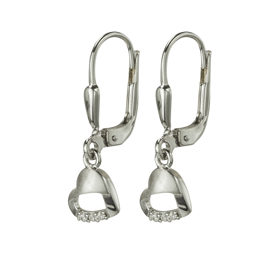 Basic Ohrhänger Silber mit mattiertem Herz und 6 Zirkonia