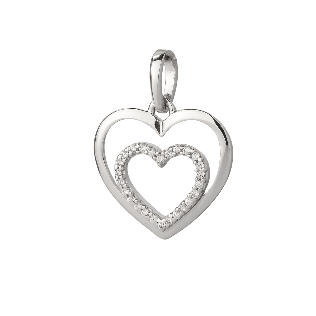 Basic Silber Herzanhänger doppelt mit Zirkonia Herz