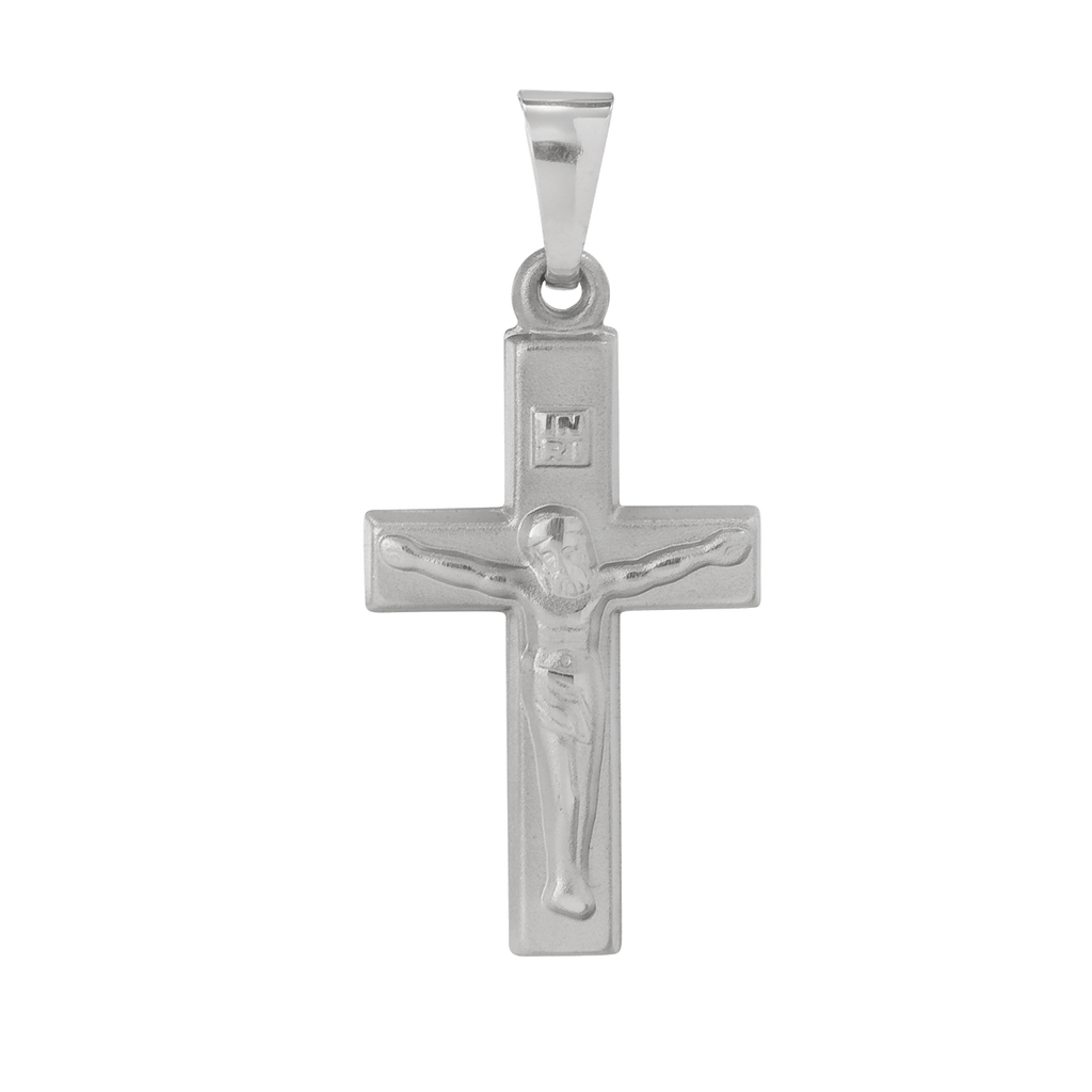 Basic Kreuz Anhänger Silber mit Jesus Christus und Gravur