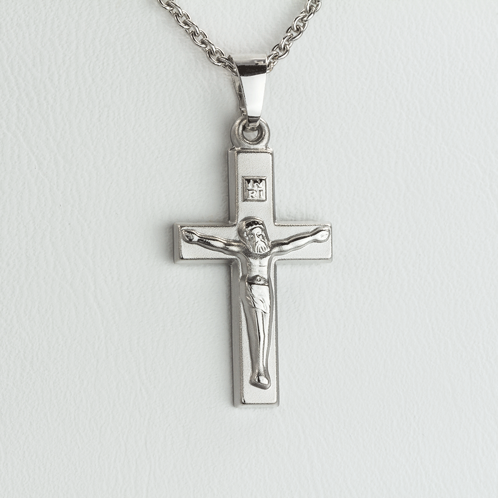 Basic Kreuz Anhänger Silber mit Jesus Christus und Gravur