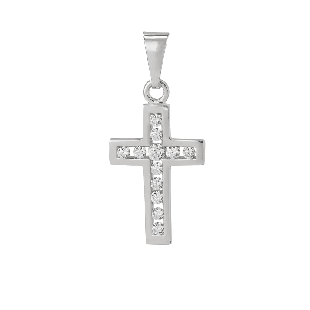 Basic Kreuzanhänger 925 Silber ausgefasst mit Zirkonia