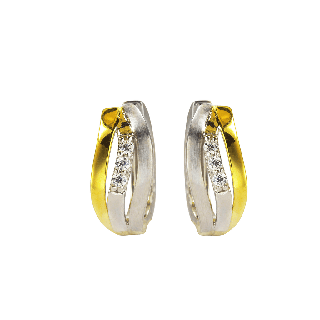 Basic Silber Creolen wellenförmig vergoldet mit 6 Zirkonia