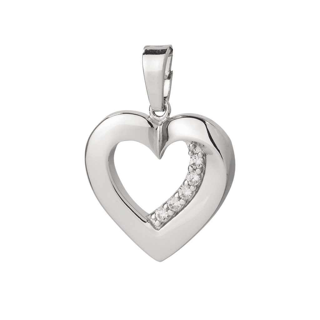 Basic Herzanhänger Silber breit poliert mit Zirkonia
