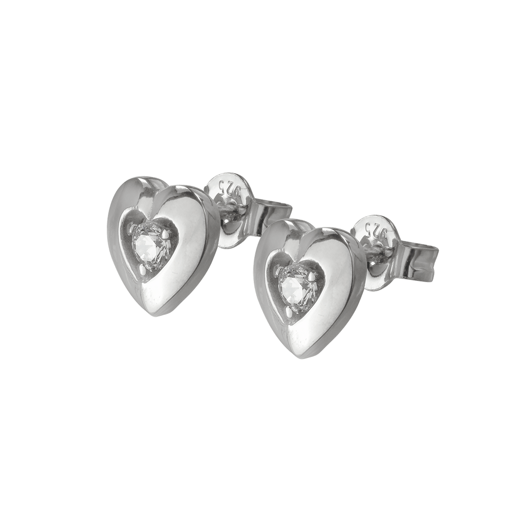 Basic Ohrstecker Silber Herz mit mittigen Zirkonia