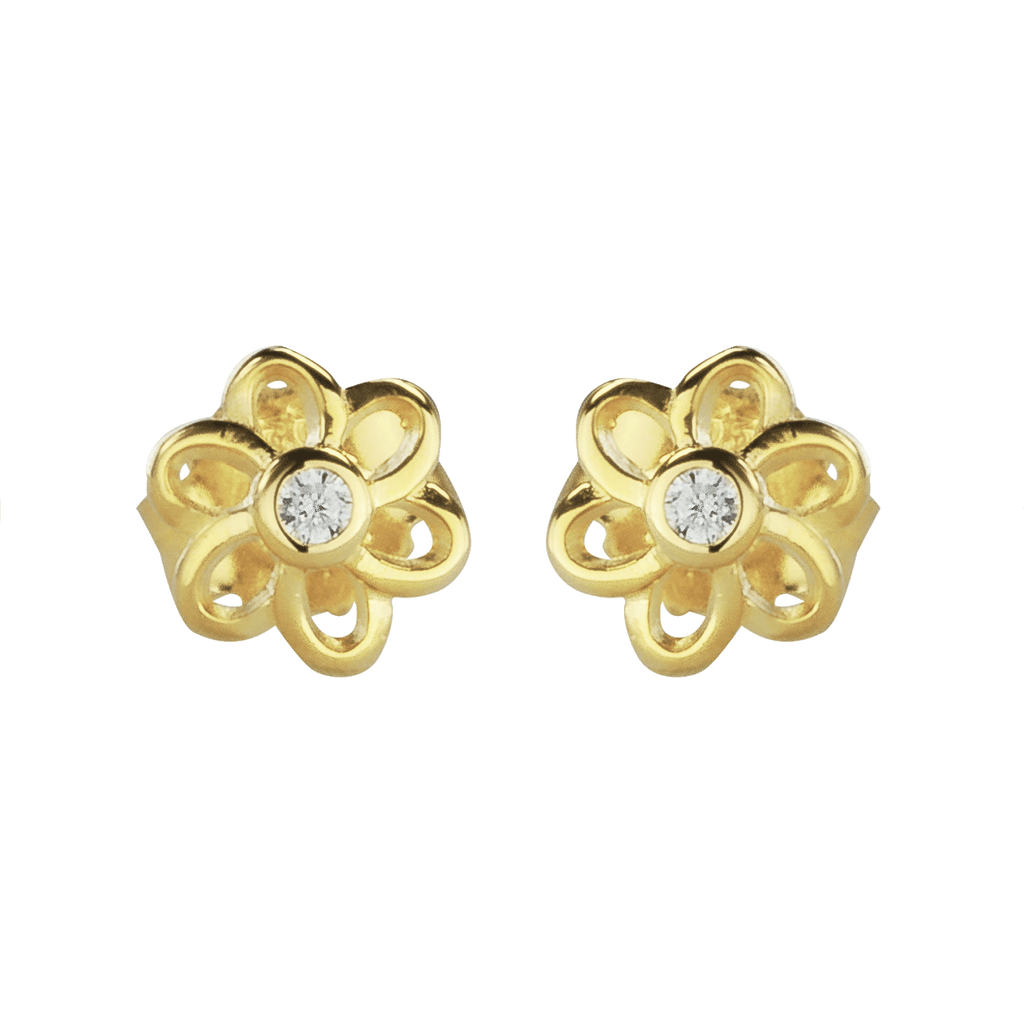 Basic Ohrstecker Kinder Blüte mit 2 Zirkonia in 333 Gelbgold