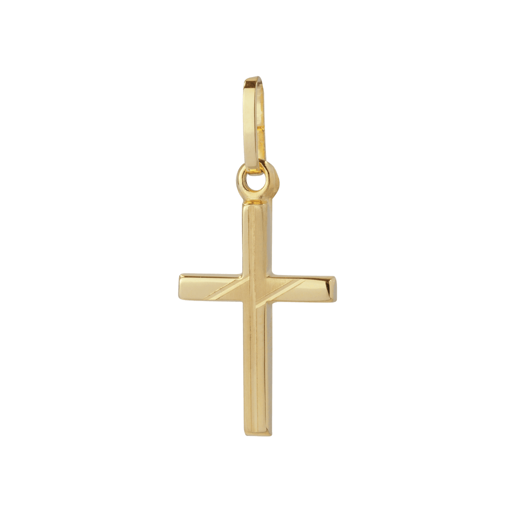 Basic mattiertes und poliertes Gold Kreuz mit Muster und Gravur