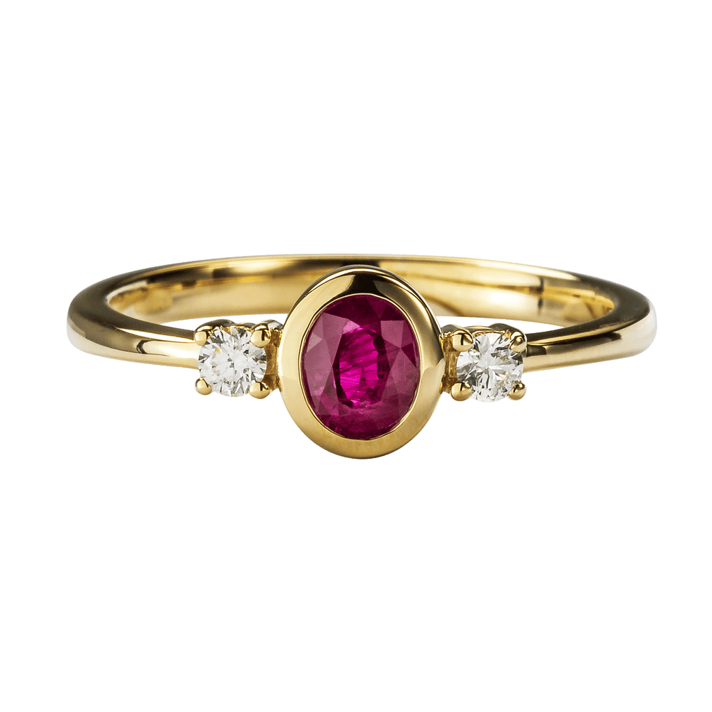 Ring aus 585 Gelbgold mit einem Rubin und zwei Diamanten