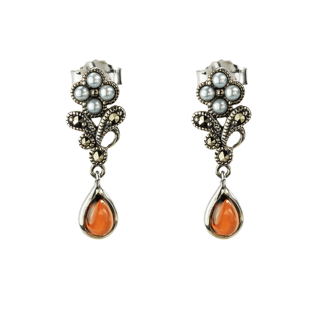 Ohrhänger aus 925 Silber mit tropenförmigen Granaten und Perlen