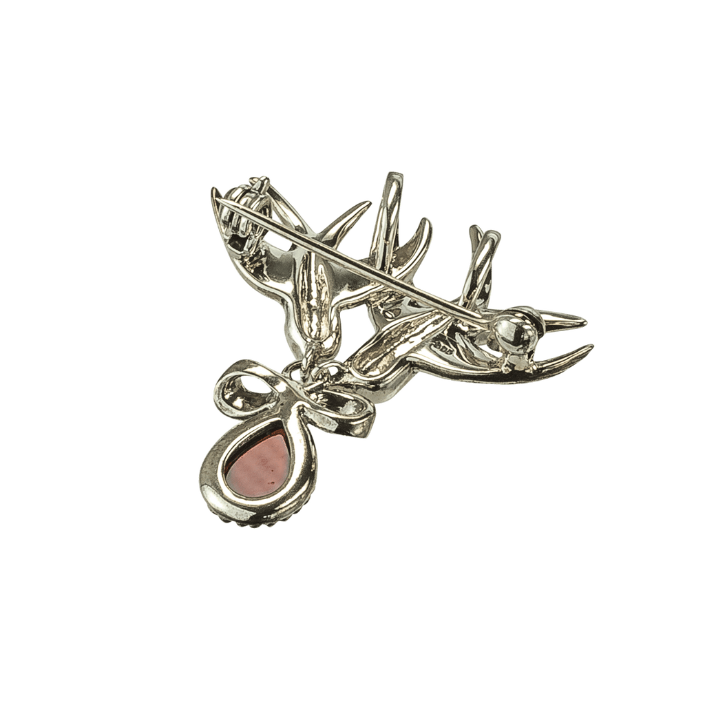 Anhänger Brosche Silber 925 aus stilisierten Vögeln mit Granaten und Perlen