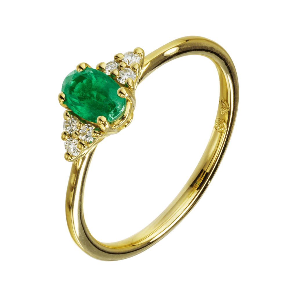 Ring aus 750 Gelbgold mit Smaragd und Diamanten