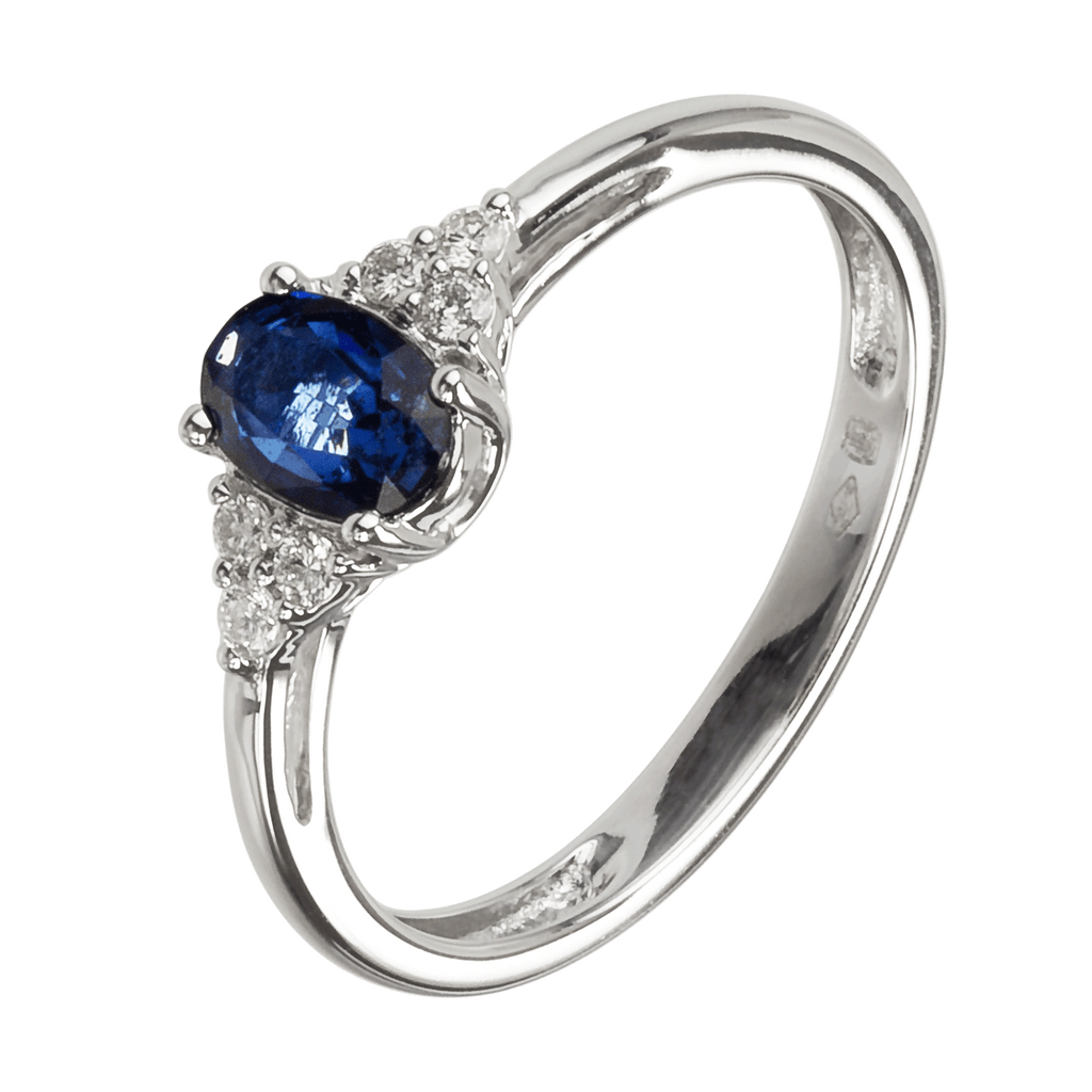 Ring aus 750 Weißgold mit 1 Safir und 6 Diamanten 0,08 ct.