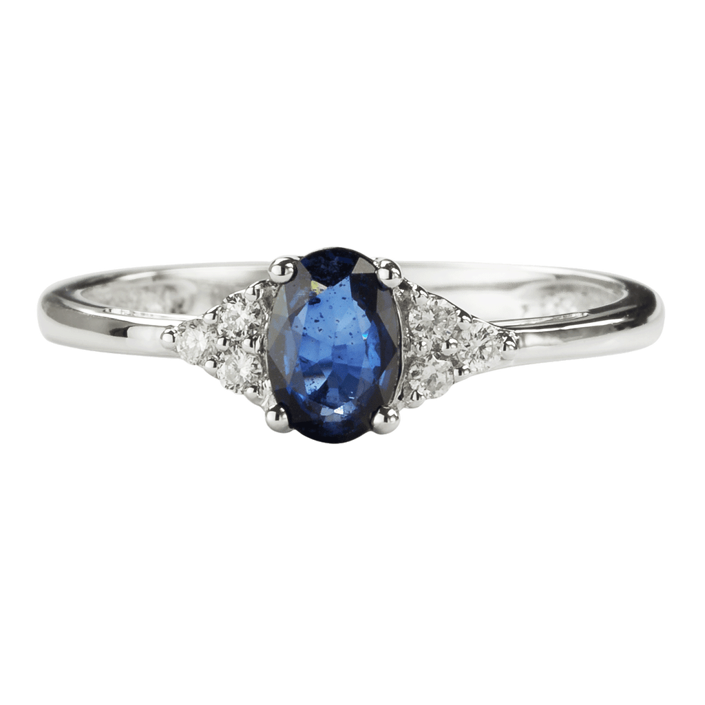 Ring aus 750 Weißgold mit 1 Safir und 6 Diamanten 0,08 ct.