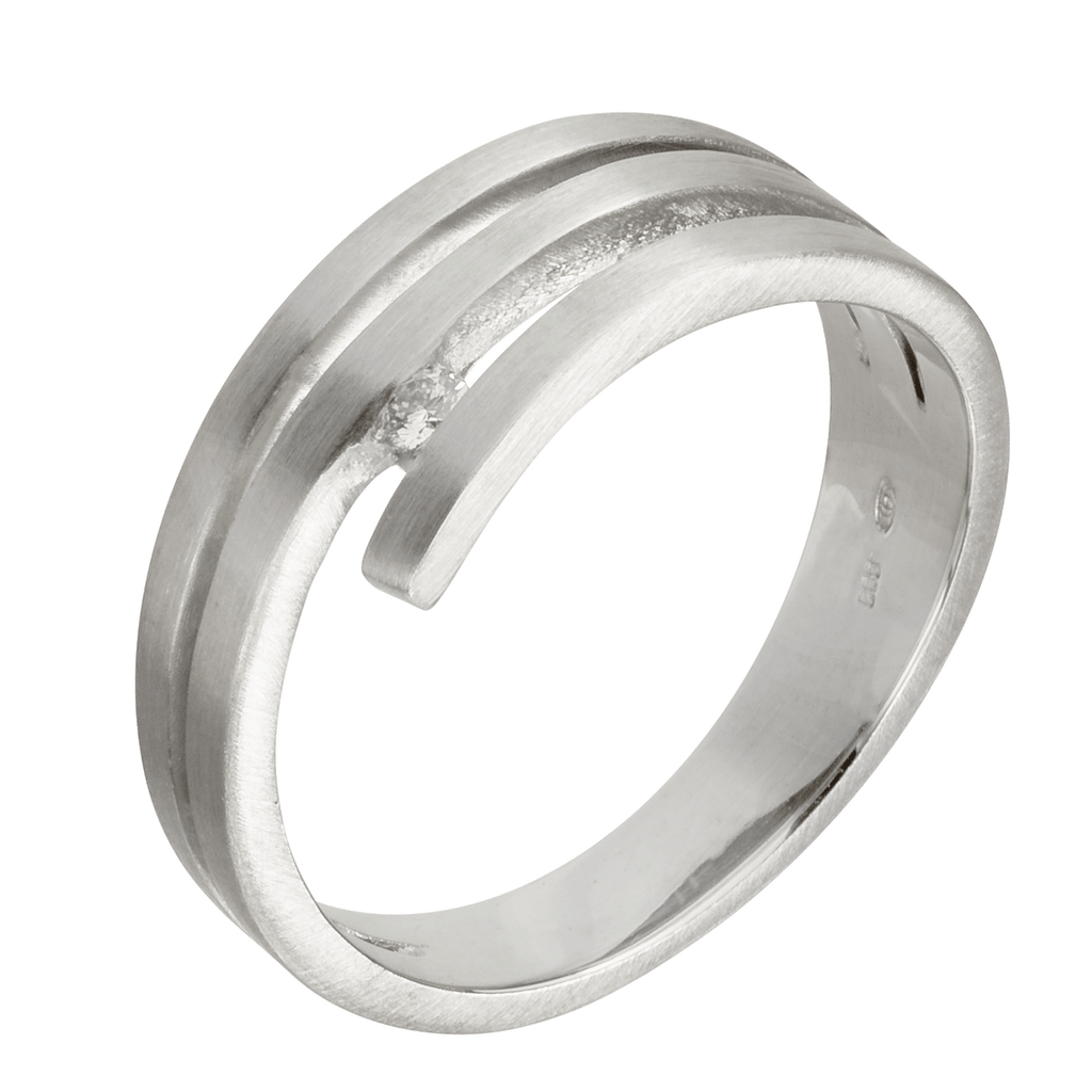 Weißgold 585 Ring matt mit einem Solitärdiamanten