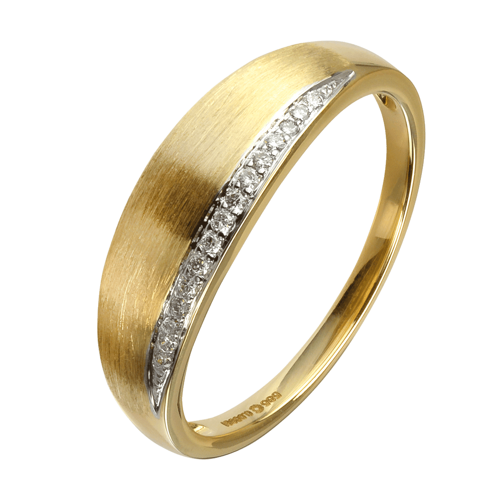 585 Gelbgold Ring mattiert mit 15 Diamanten 0,05 Carat Größe 56
