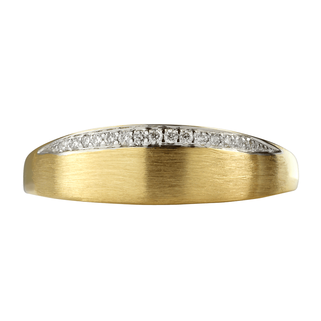 585 Gelbgold Ring mattiert mit 15 Diamanten 0,05 Carat Größe 56