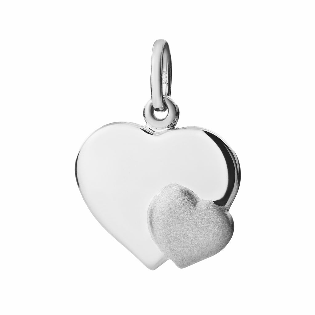Basic 925 Silber Herzanhänger mit kleinem Herz und Gravur