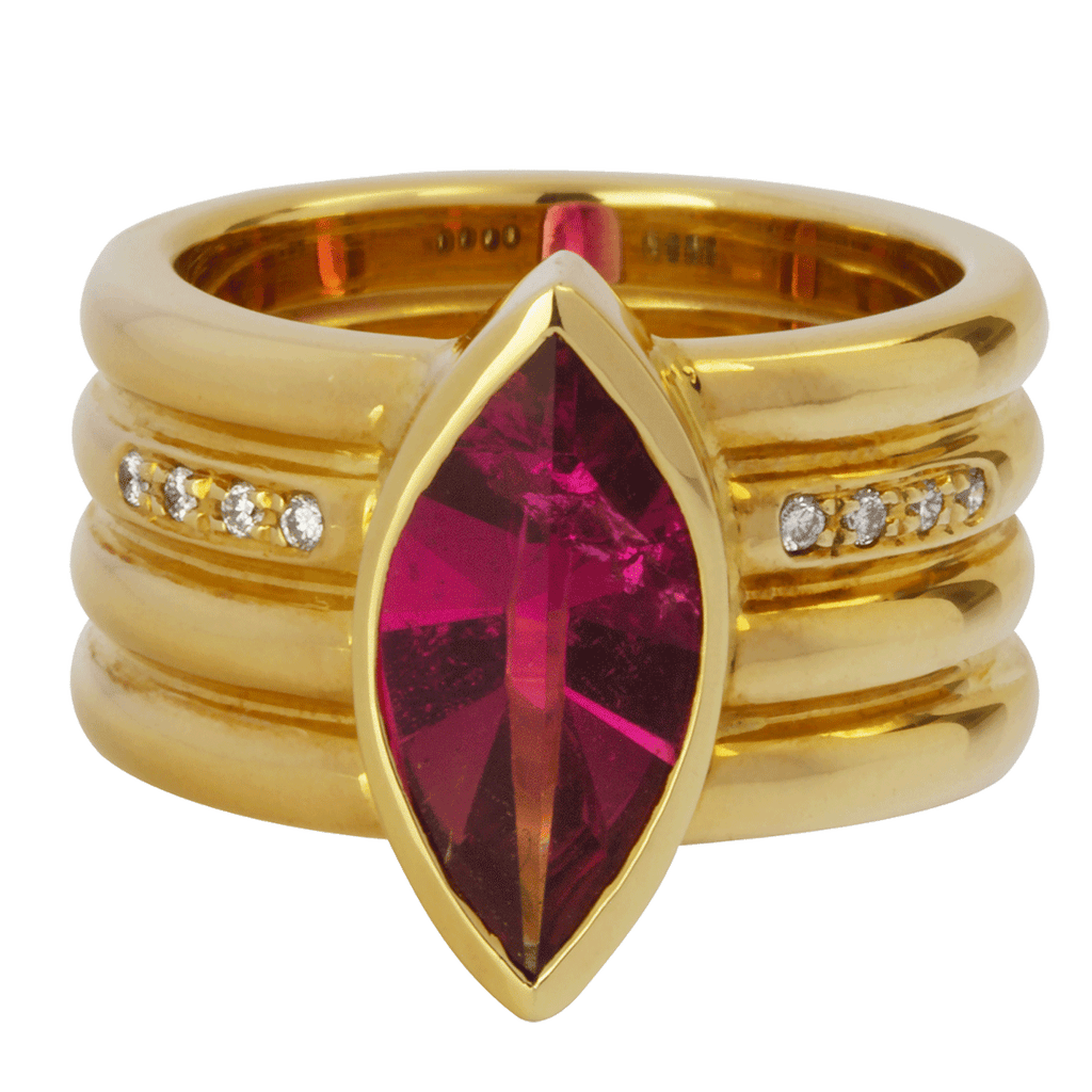 Ring 750 Gelbgold mit pinkem Turmalin und Diamanten