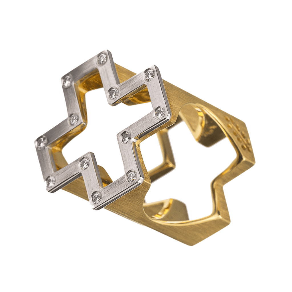 Ausgefallener Ring Kreuz 750 Bicolor mit Brillanten