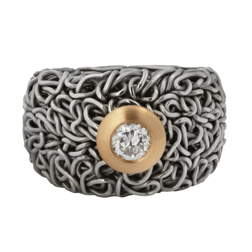 Edelstahldraht Ring mit Rotgold und 0,48 Carat Diamant