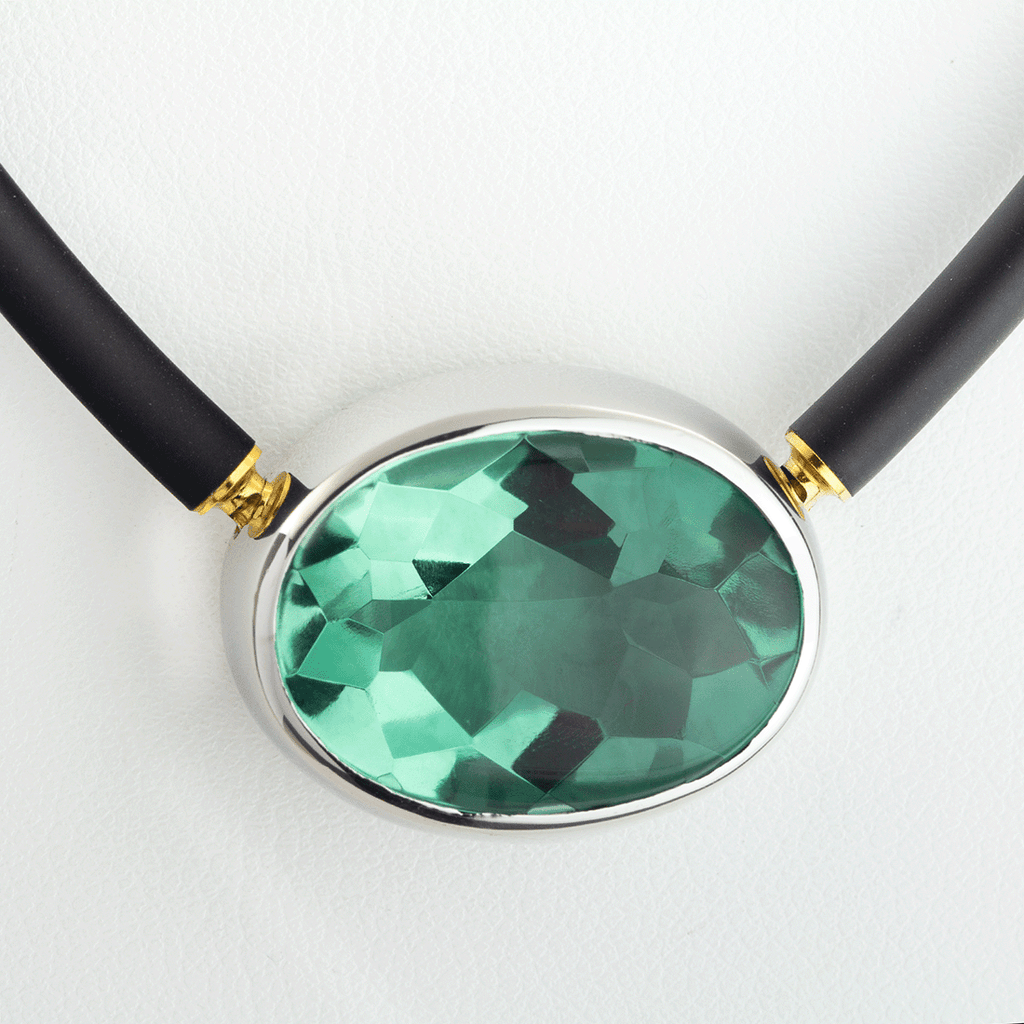 Perlschließe Silber oval mit synthetischem russischem Quarz grün