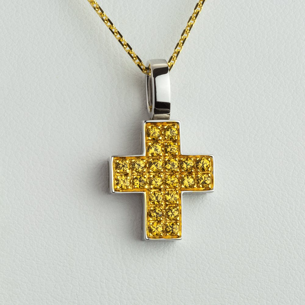 Kreuz Anhänger Weißgold 750 mit Safir