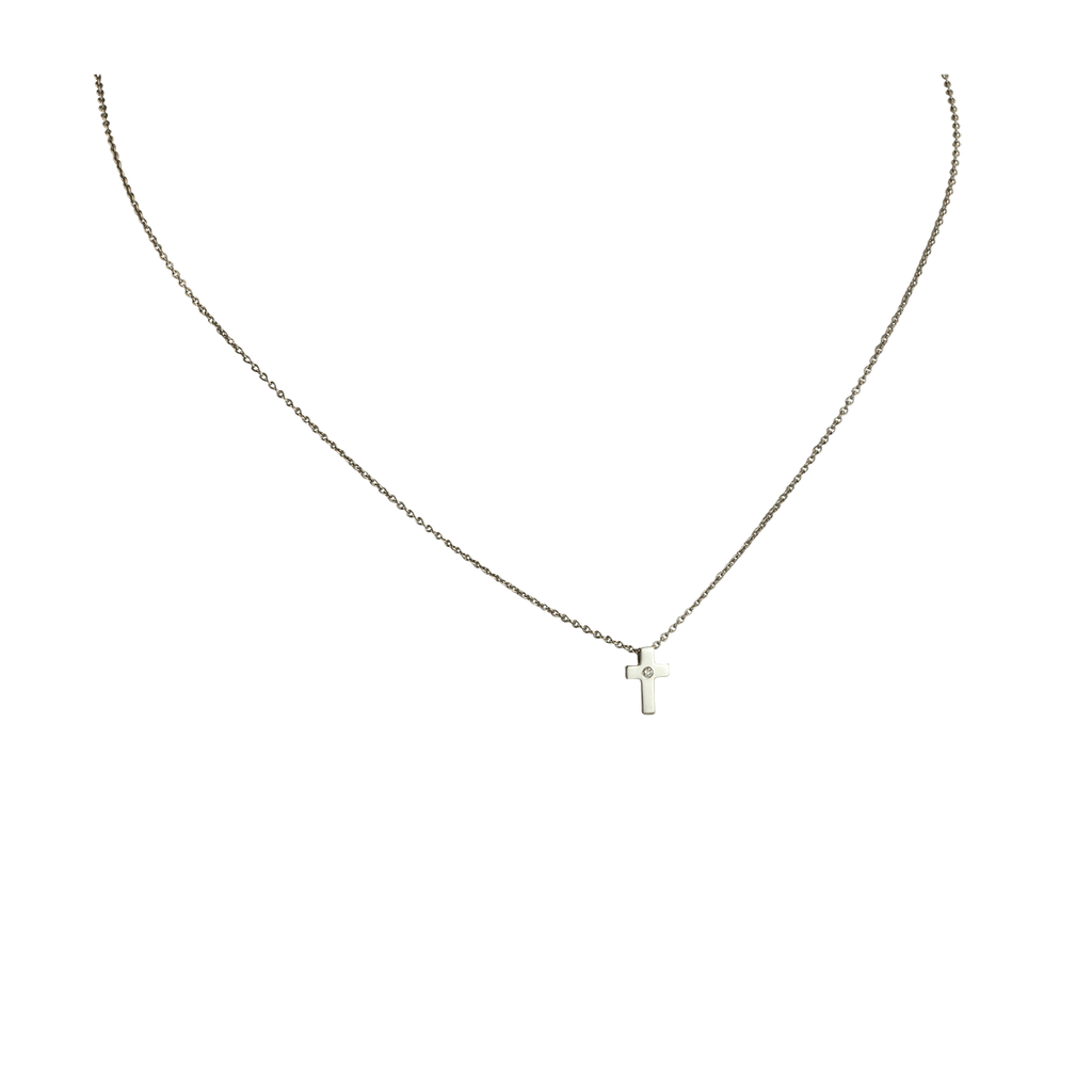 Collier 585 Weißgold mit Kreuzanhänger und 1 Brillant