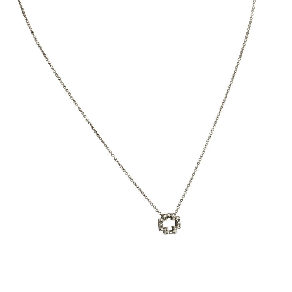 Collier 750 Weißgold mit Kreuz und 12 Brillanten