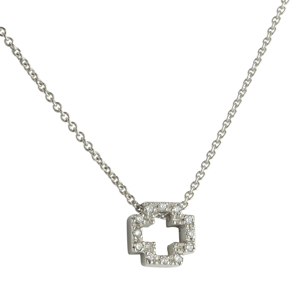 Collier 750 Weißgold mit Kreuz und 12 Brillanten